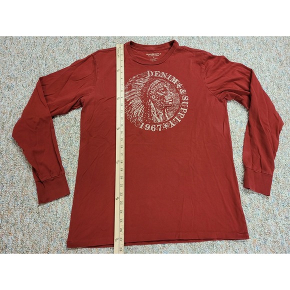 Denim & Supply Ralph Lauren Shirt Mens Large Red Indian Native Long Sleeve Tee - Picture 7 of 11